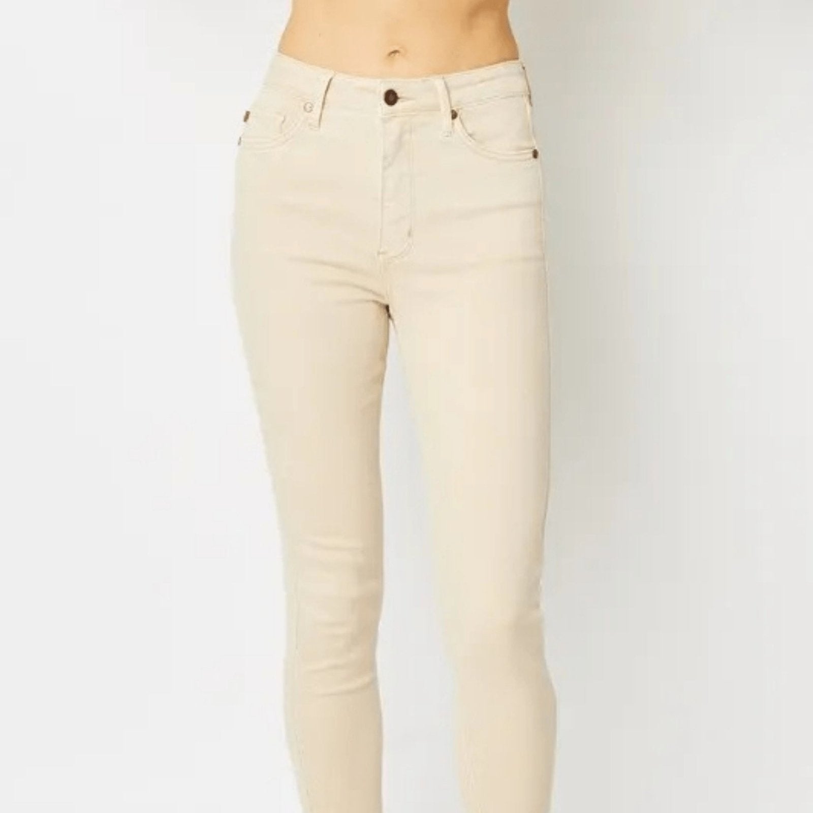 Judy Blue Garment Dyed Tummy Control Skinny Jeans - Bone-Trendsi - Solazura Boutique