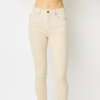 Judy Blue Garment Dyed Tummy Control Skinny Jeans - Bone-Trendsi - Solazura Boutique
