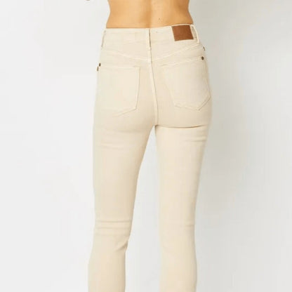 Judy Blue Garment Dyed Tummy Control Skinny Jeans - Bone-Trendsi - Solazura Boutique