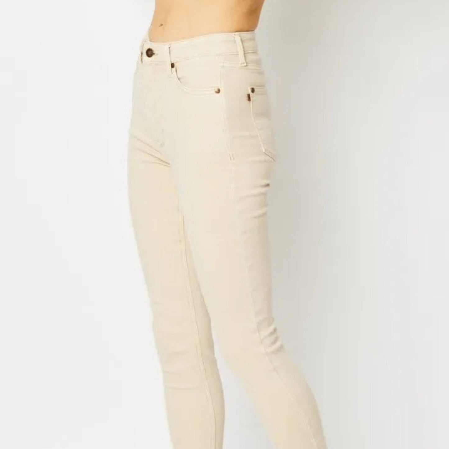 Judy Blue Garment Dyed Tummy Control Skinny Jeans - Bone-Trendsi - Solazura Boutique
