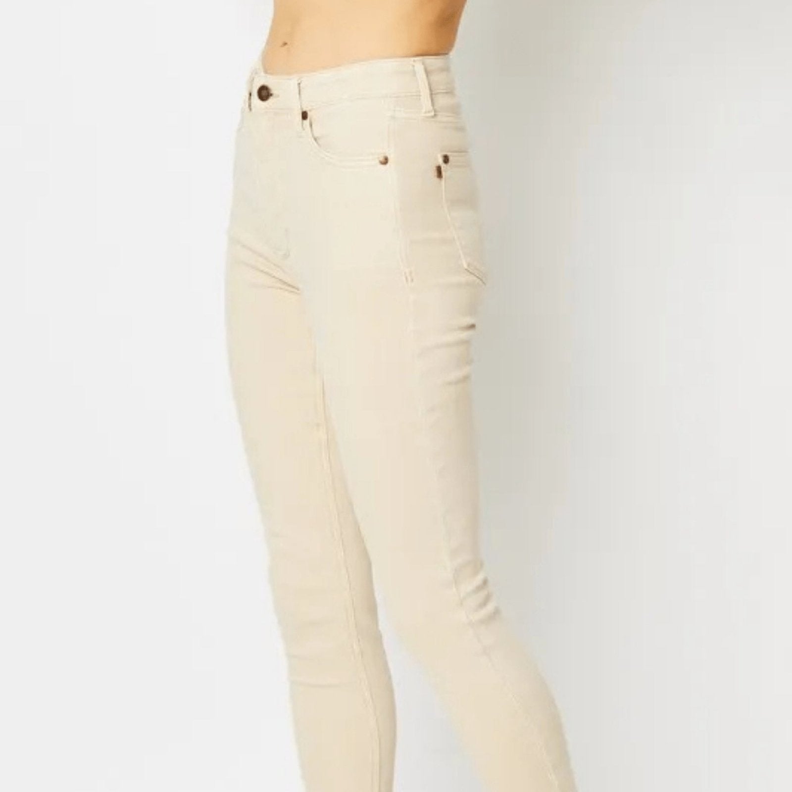 Judy Blue Garment Dyed Tummy Control Skinny Jeans - Bone-Trendsi - Solazura Boutique