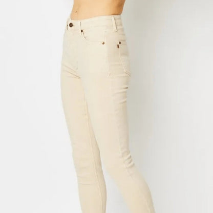 Judy Blue Garment Dyed Tummy Control Skinny Jeans - Bone-Trendsi - Solazura Boutique