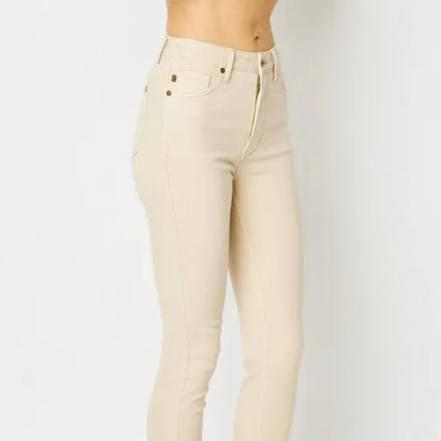 Judy Blue Garment Dyed Tummy Control Skinny Jeans - Bone-Trendsi - Solazura Boutique