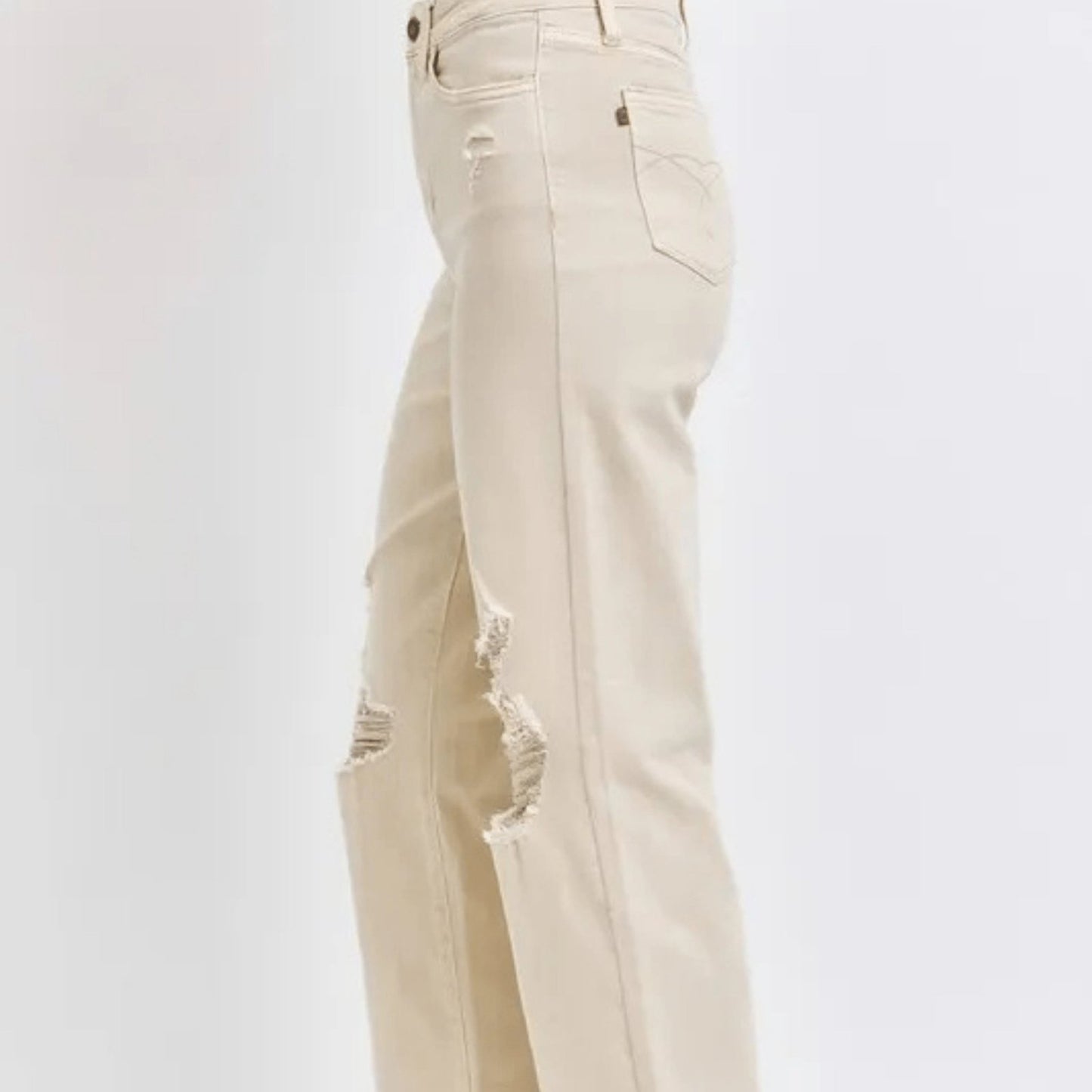 Judy Blue High Waist Distressed Wide Leg Jeans - Retro Bone Denim-Trendsi - Solazura Boutique