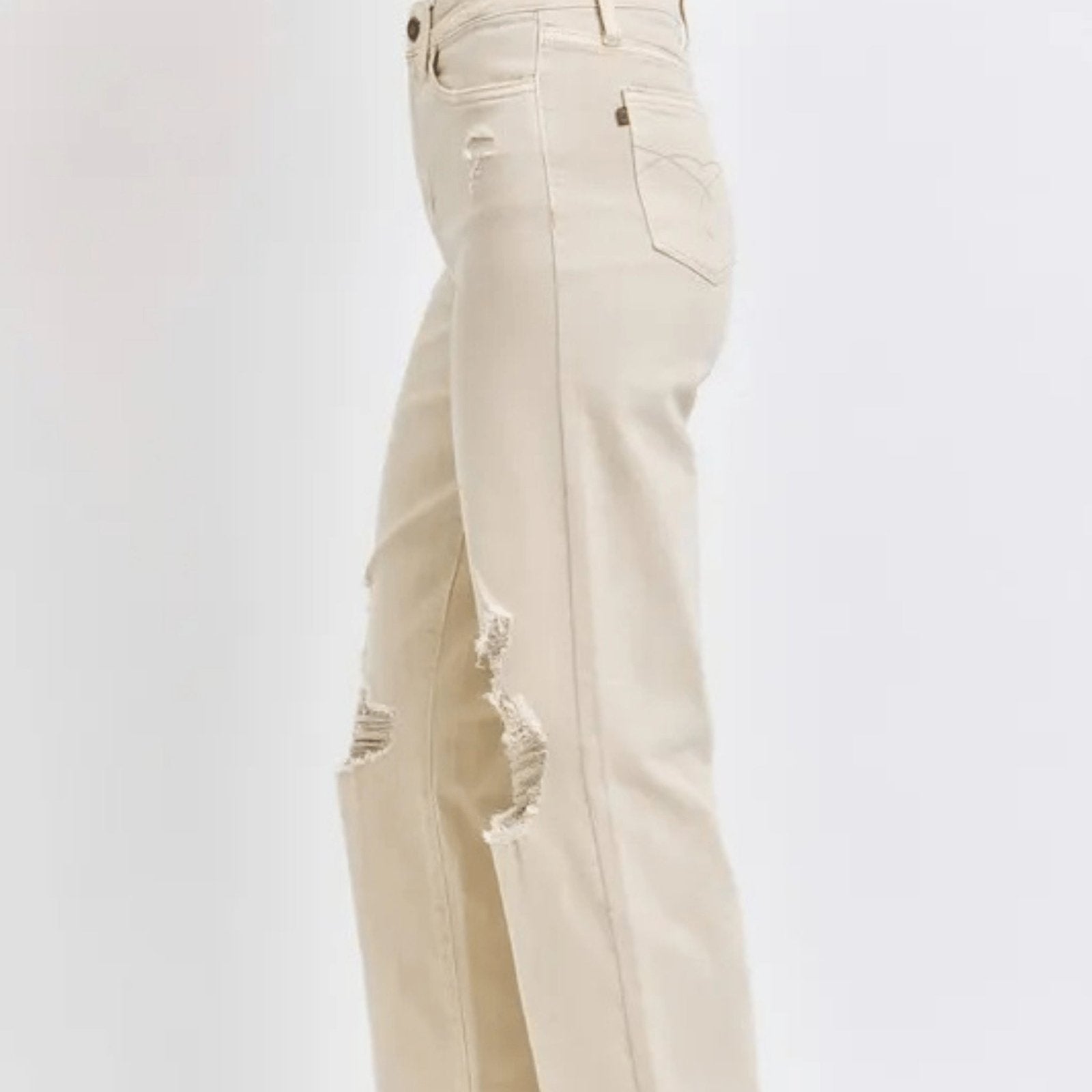 Judy Blue High Waist Distressed Wide Leg Jeans - Retro Bone Denim-Trendsi - Solazura Boutique