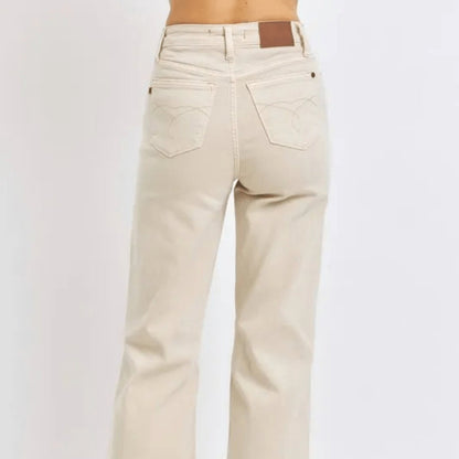 Judy Blue High Waist Distressed Wide Leg Jeans - Retro Bone Denim-Trendsi - Solazura Boutique