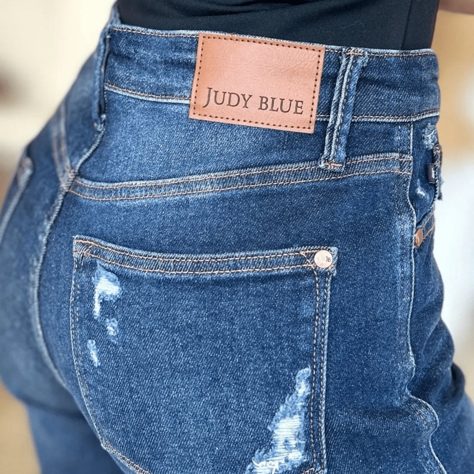 Judy Blue High Waist Heavy Destroy Straight Jeans - Edgy Dark Wash-Trendsi - Solazura Boutique