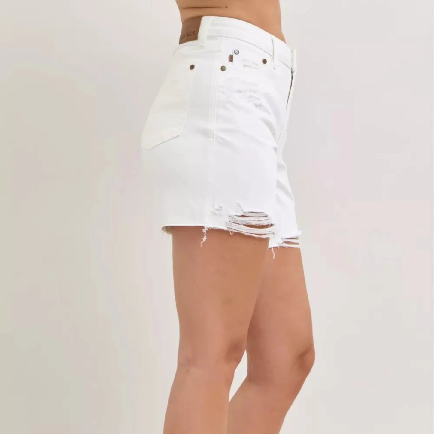 Judy Blue High Waist Rigid Magic Dad Short with Cell Phone Back Pocket-White-Trendsi - Solazura Boutique