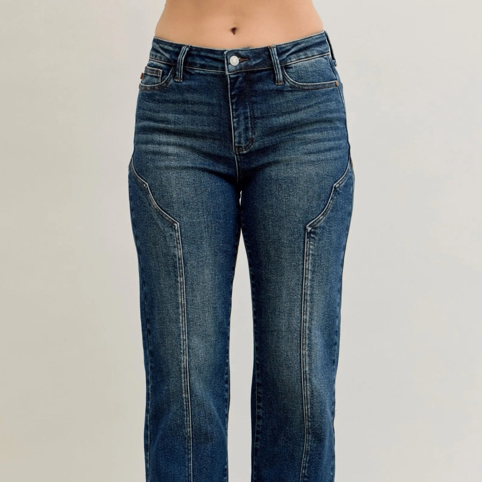 Judy Blue High Waist Straight Leg Side Seam Detail Jeans - Dark Wash-Trendsi - Solazura Boutique