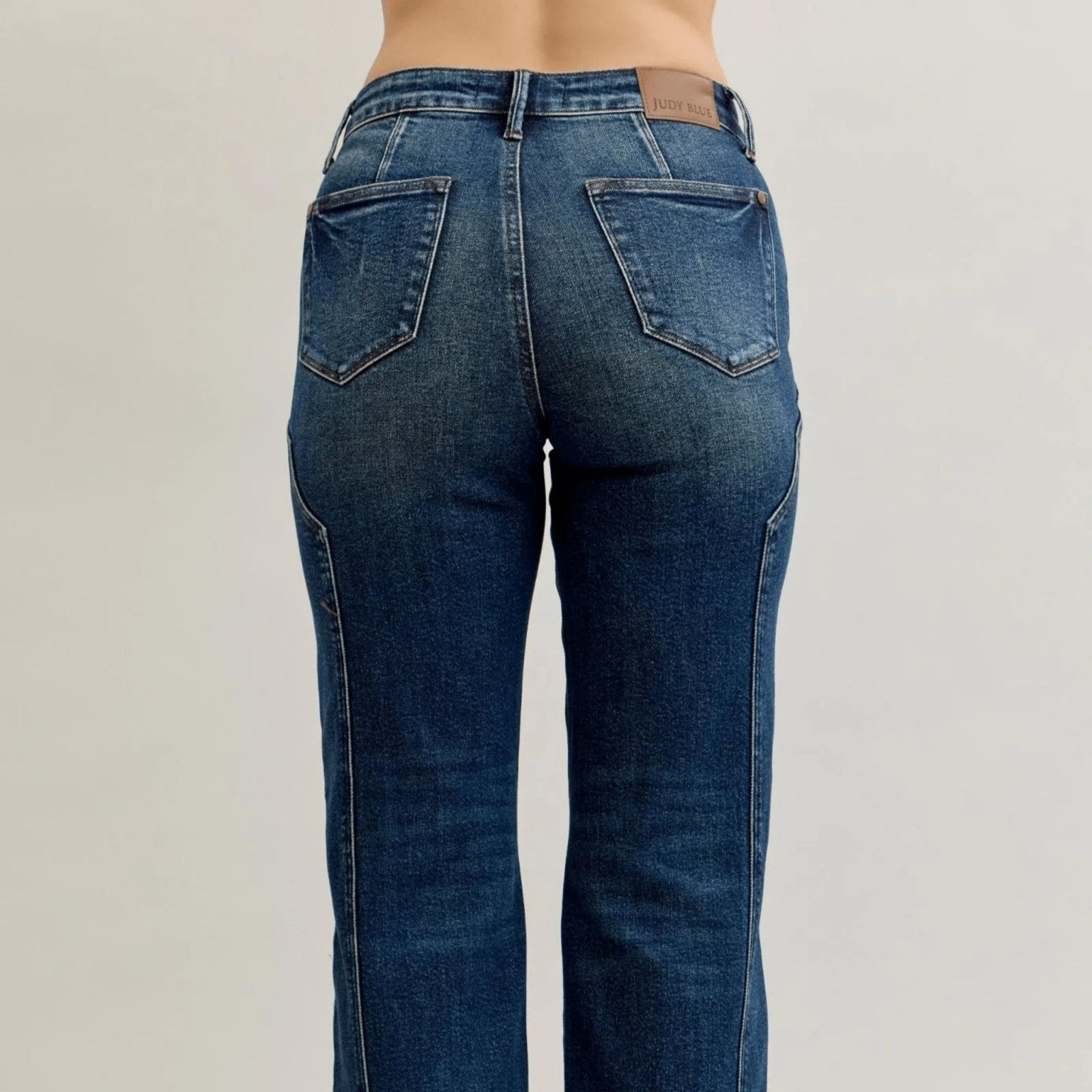 Judy Blue High Waist Straight Leg Side Seam Detail Jeans - Dark Wash-Trendsi - Solazura Boutique