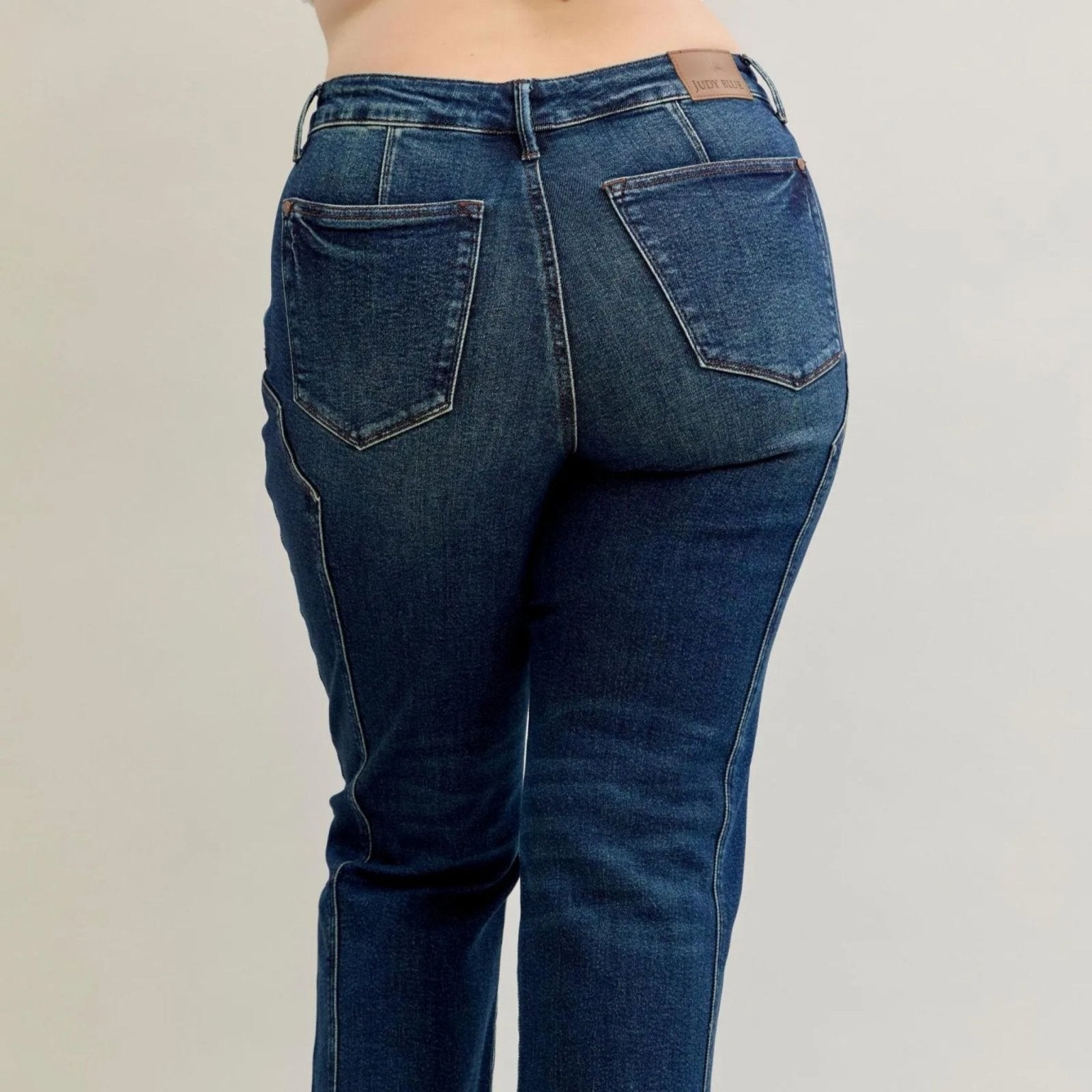Judy Blue High Waist Straight Leg Side Seam Detail Jeans - Dark Wash-Trendsi - Solazura Boutique