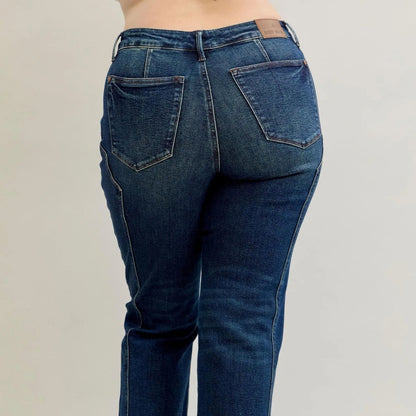 Judy Blue High Waist Straight Leg Side Seam Detail Jeans - Dark Wash-Trendsi - Solazura Boutique