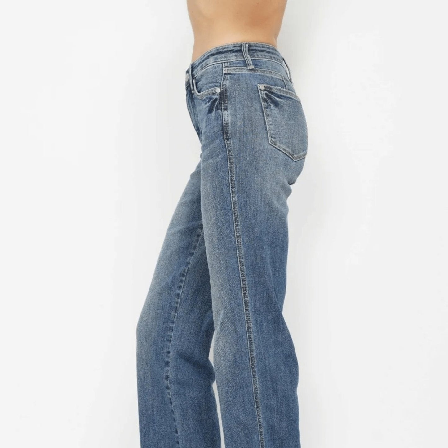 Judy Blue High Waist Tummy Control Straight Leg Jeans - Medium Wash-Trendsi - Solazura Boutique
