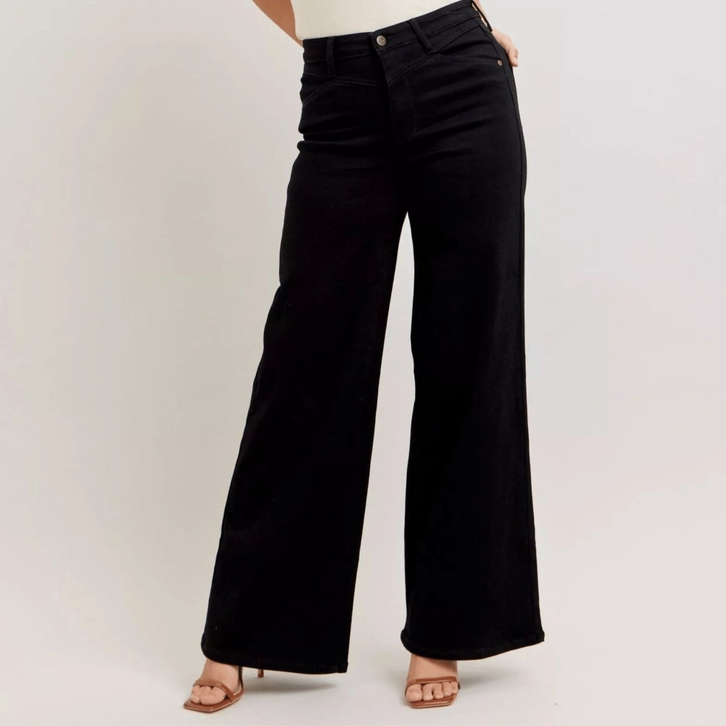 Judy Blue High-Waisted Wide Leg Jeans - Black-Trendsi - Solazura Boutique