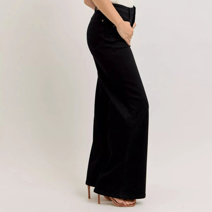 Judy Blue High-Waisted Wide Leg Jeans - Black-Trendsi - Solazura Boutique