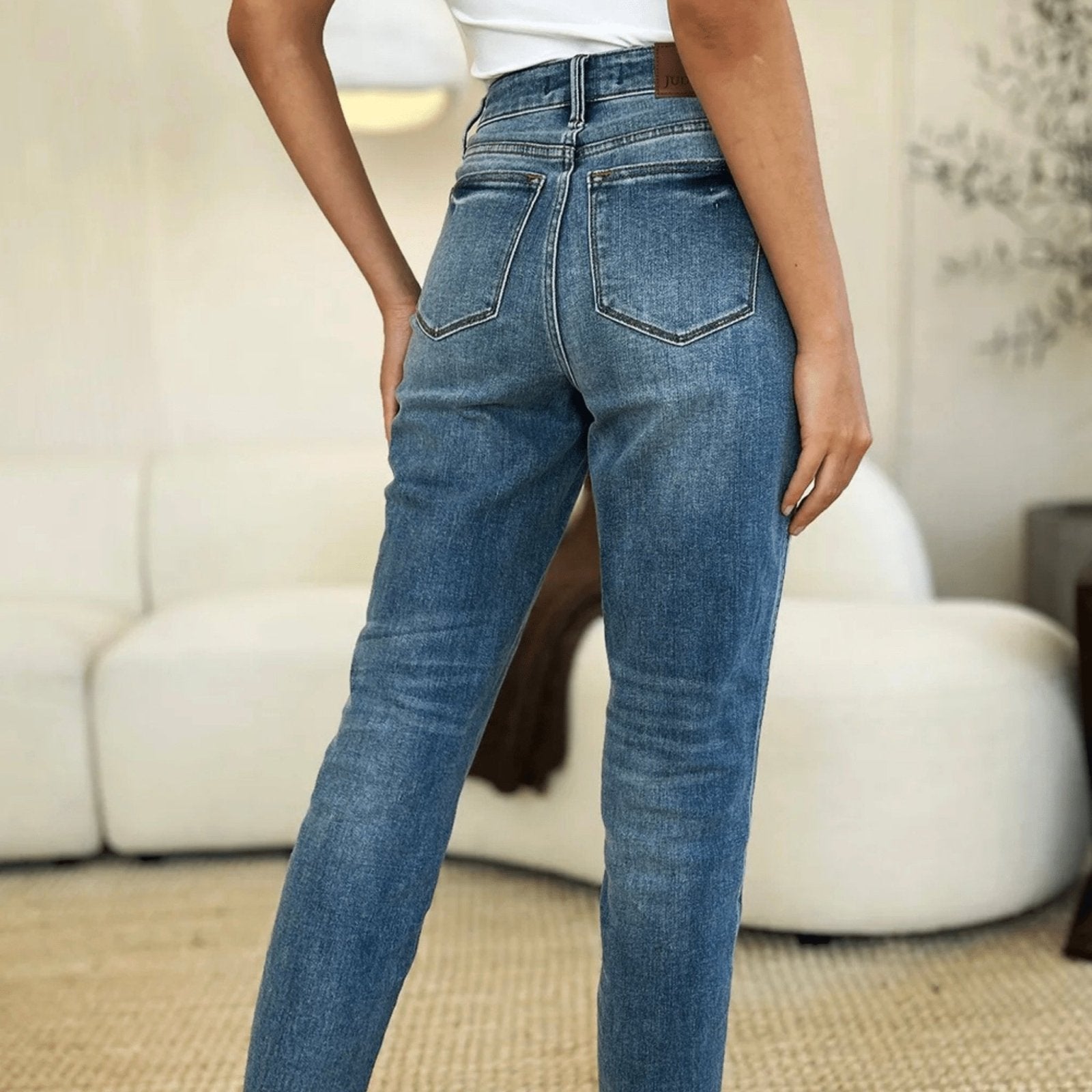 Judy Blue Mid Rise Rigid Magic Release Hem Jeans - Medium Wash-Trendsi - Solazura Boutique