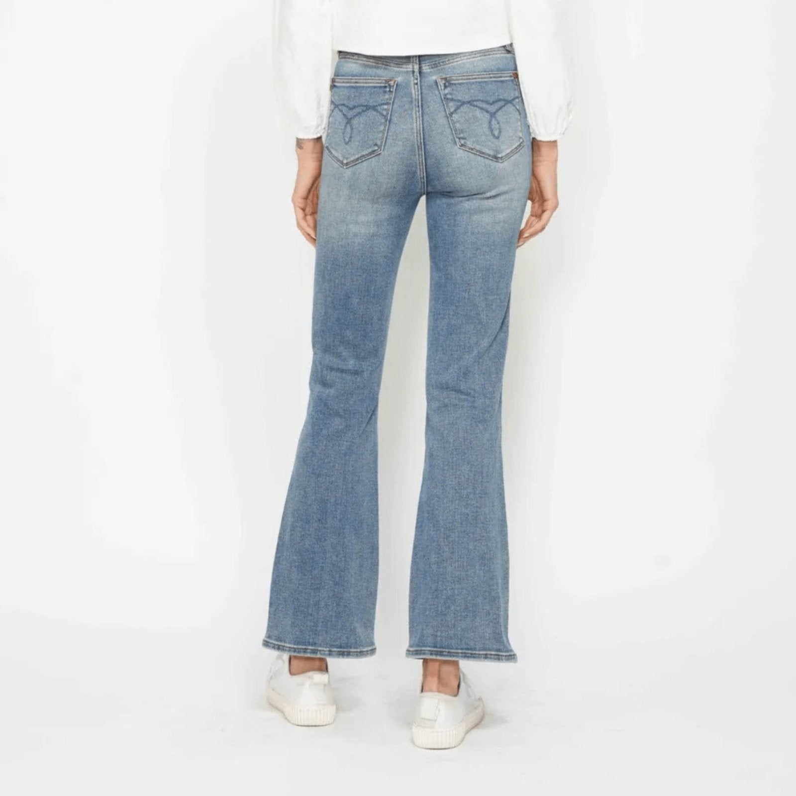 Judy Blue Tummy Control Back Embroidered Bootcut Jeans - Medium Wash-Trendsi - Solazura Boutique