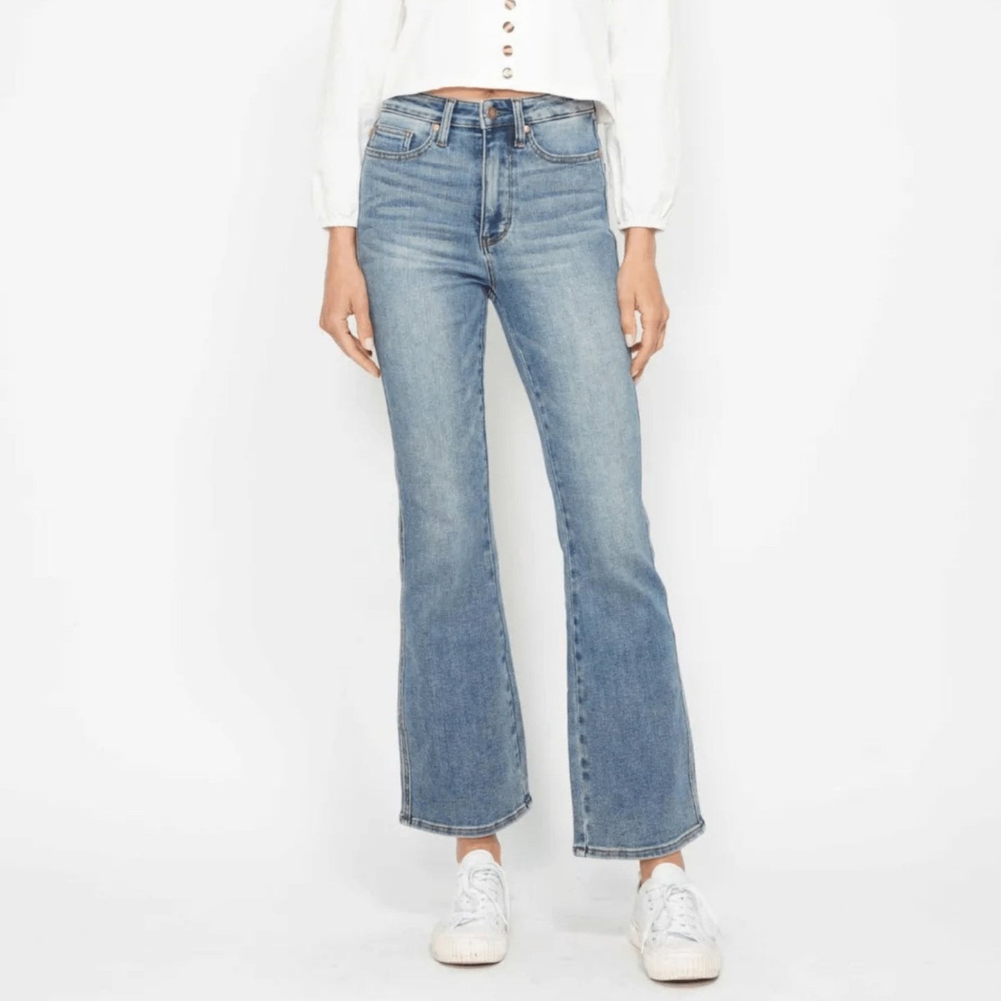 Judy Blue Tummy Control Back Embroidered Bootcut Jeans - Medium Wash-Trendsi - Solazura Boutique