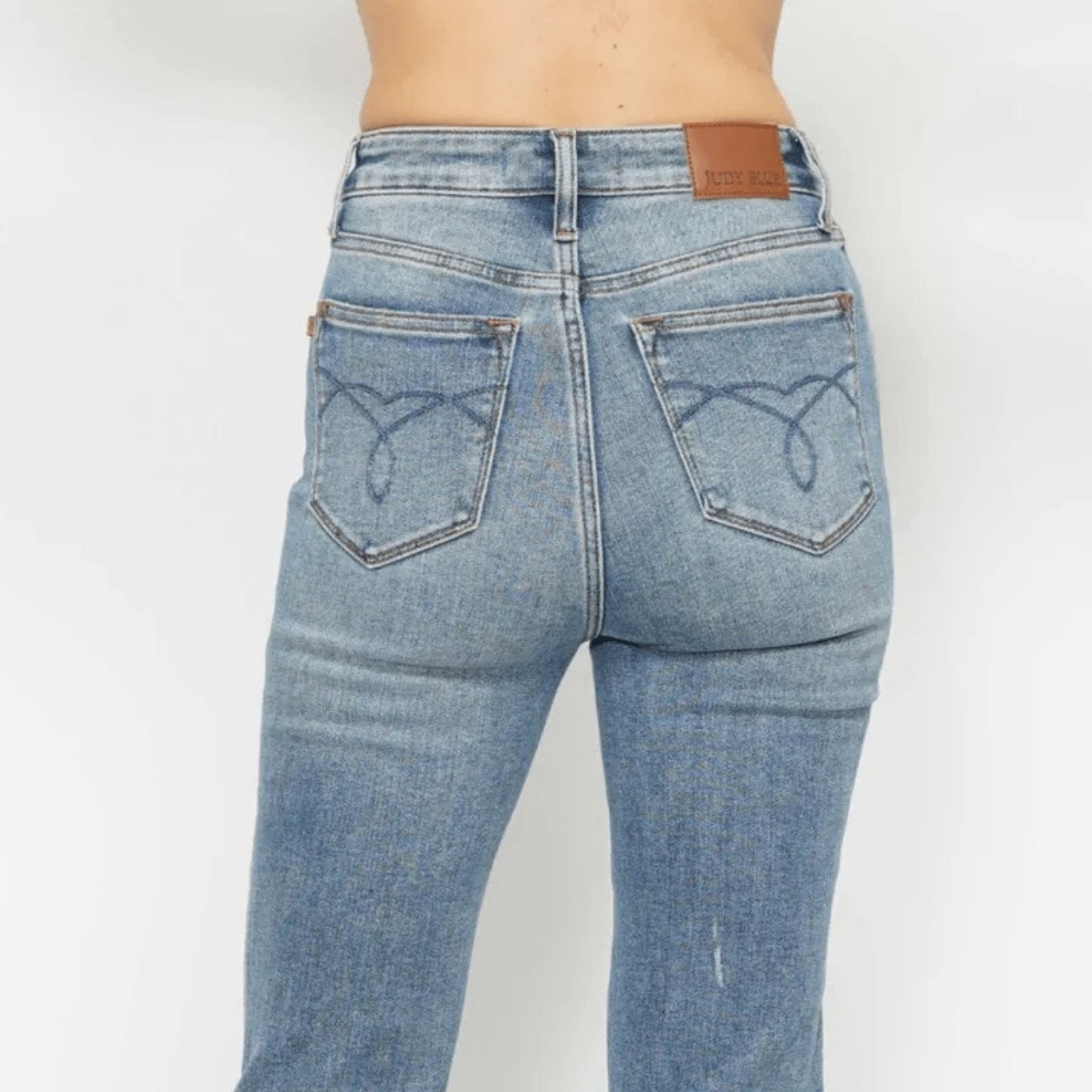 Judy Blue Tummy Control Back Embroidered Bootcut Jeans - Medium Wash-Trendsi - Solazura Boutique