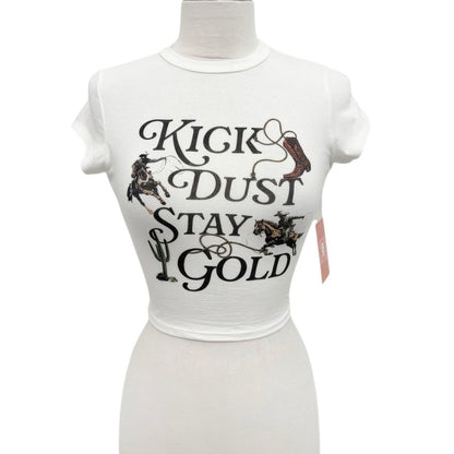 Kick Dust Stay Gold Western Graphic Crop Tee - Ivory-Solazura Boutique - Solazura Boutique