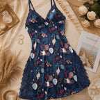 Women's seashell lace trim split hem chemise with a soft neutral tone and elegant lace details.
