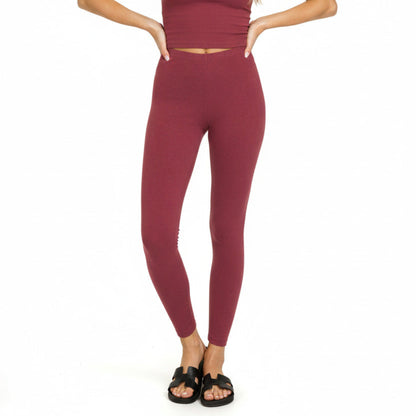 Lifestyle view of the Cabernet premium cotton leggings styled for an effortless boutique look.