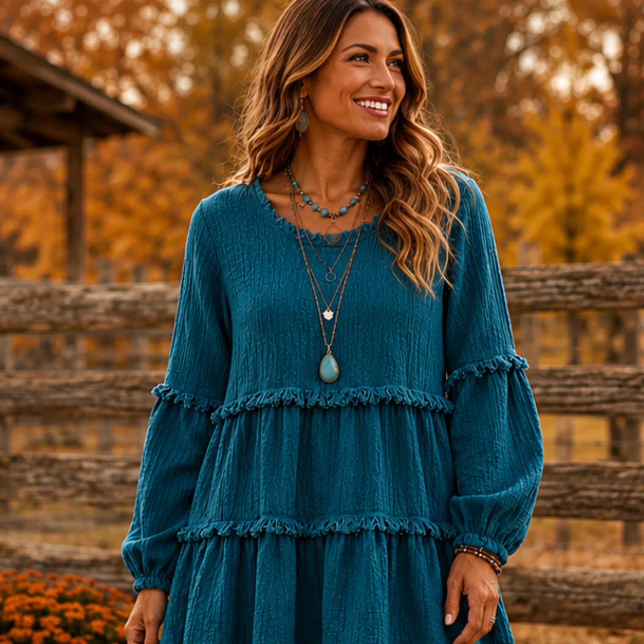 Women's Literary Retro Geometric Long Sleeve Top in Green, front view featuring textured geometric fabric and a relaxed silhouette.