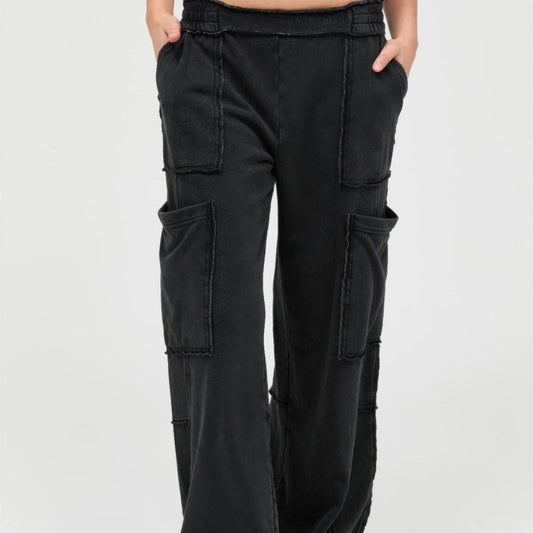 Mineral Wash Wide Leg Cargo Pants - 3 Colors-Solazura Boutique - Solazura Boutique