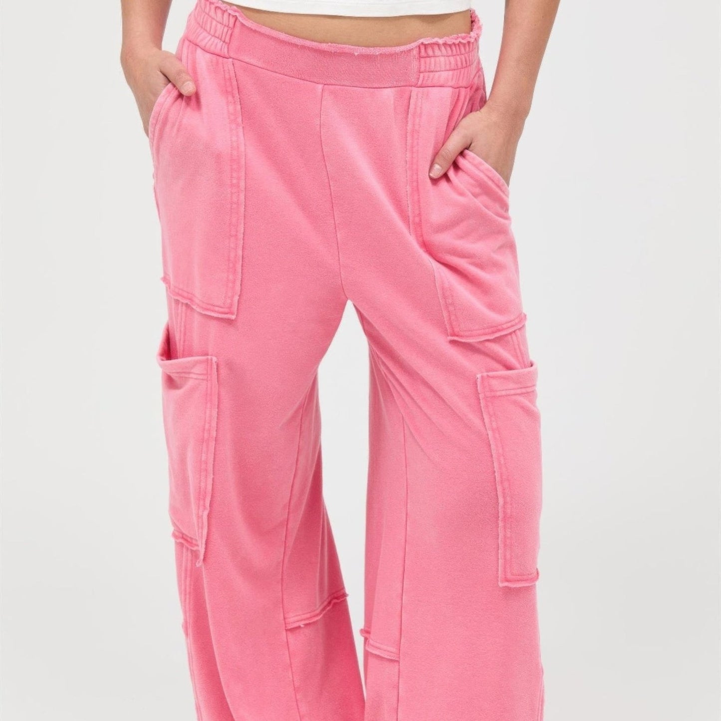Mineral Wash Wide Leg Cargo Pants - 3 Colors-Solazura Boutique - Solazura Boutique