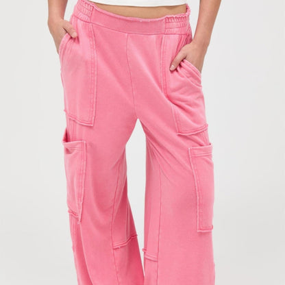 Mineral Wash Wide Leg Cargo Pants - 3 Colors-Solazura Boutique - Solazura Boutique
