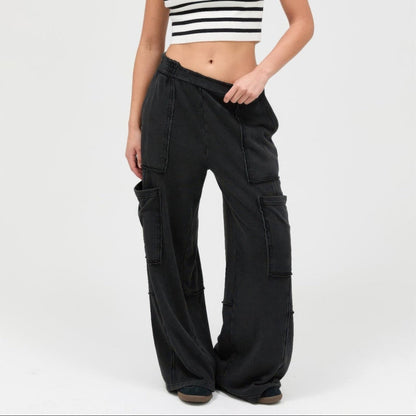 Mineral Wash Wide Leg Cargo Pants - 3 Colors-Solazura Boutique - Solazura Boutique