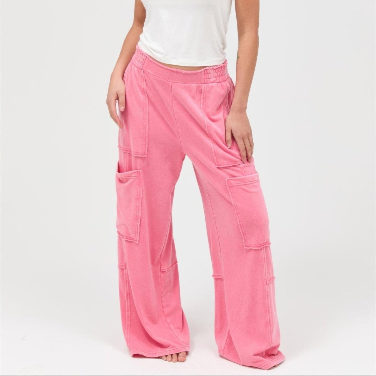 Mineral Wash Wide Leg Cargo Pants - 3 Colors-Solazura Boutique - Solazura Boutique
