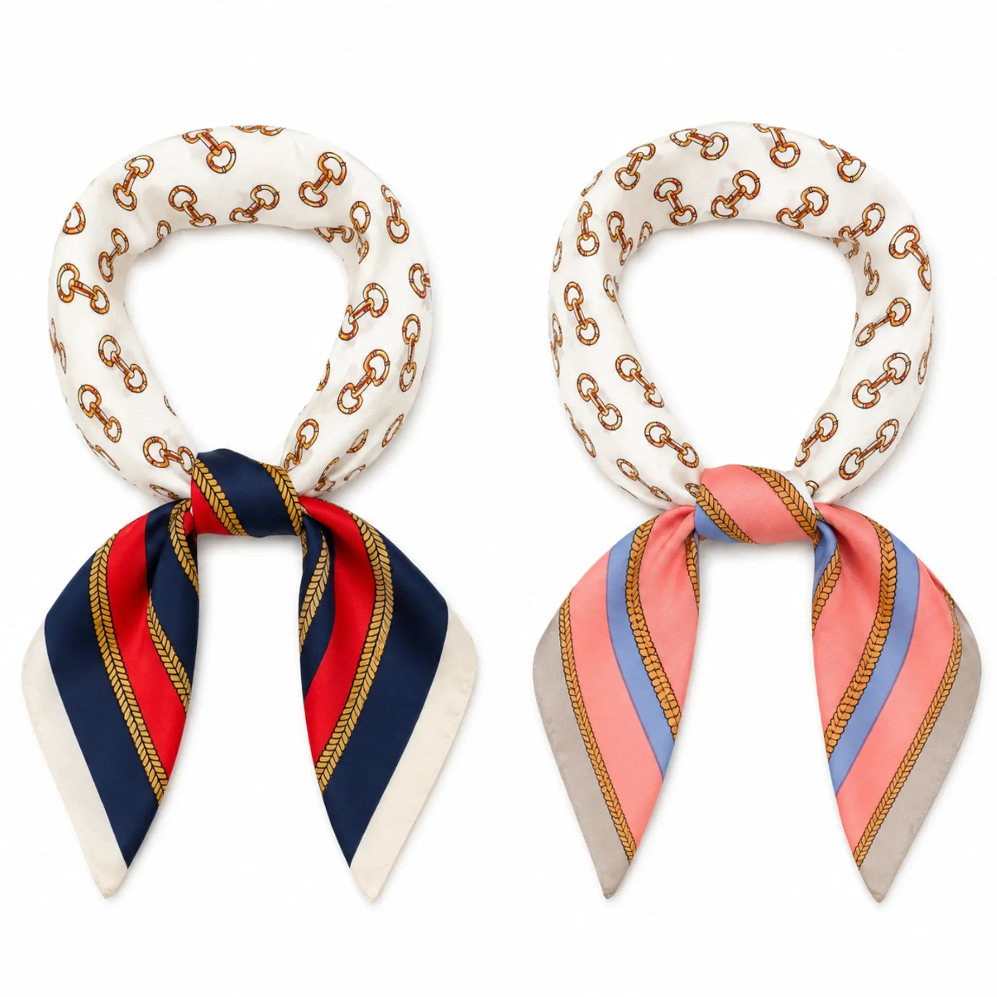 Navy & Pink multi print bandana scarf with nautical-inspired chain pattern displayed on a white background.