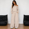 Off-shoulder long-sleeve wide-leg pants set in apricot
