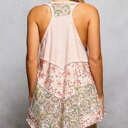 Back view of the POL blush pink ribbed sleeveless top.