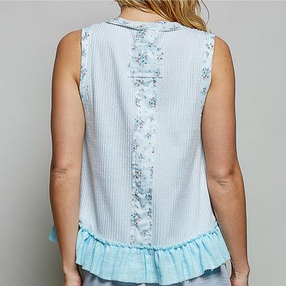 Back view of the POL boho tank highlighting the flowy ruffle accent.