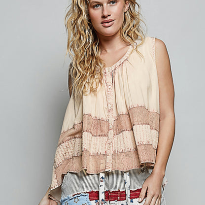 Solazura Boutique boutique styling of the POL button-down tank with denim.