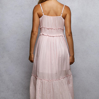 POL pink floral midi cami dress in printed cotton — back view.