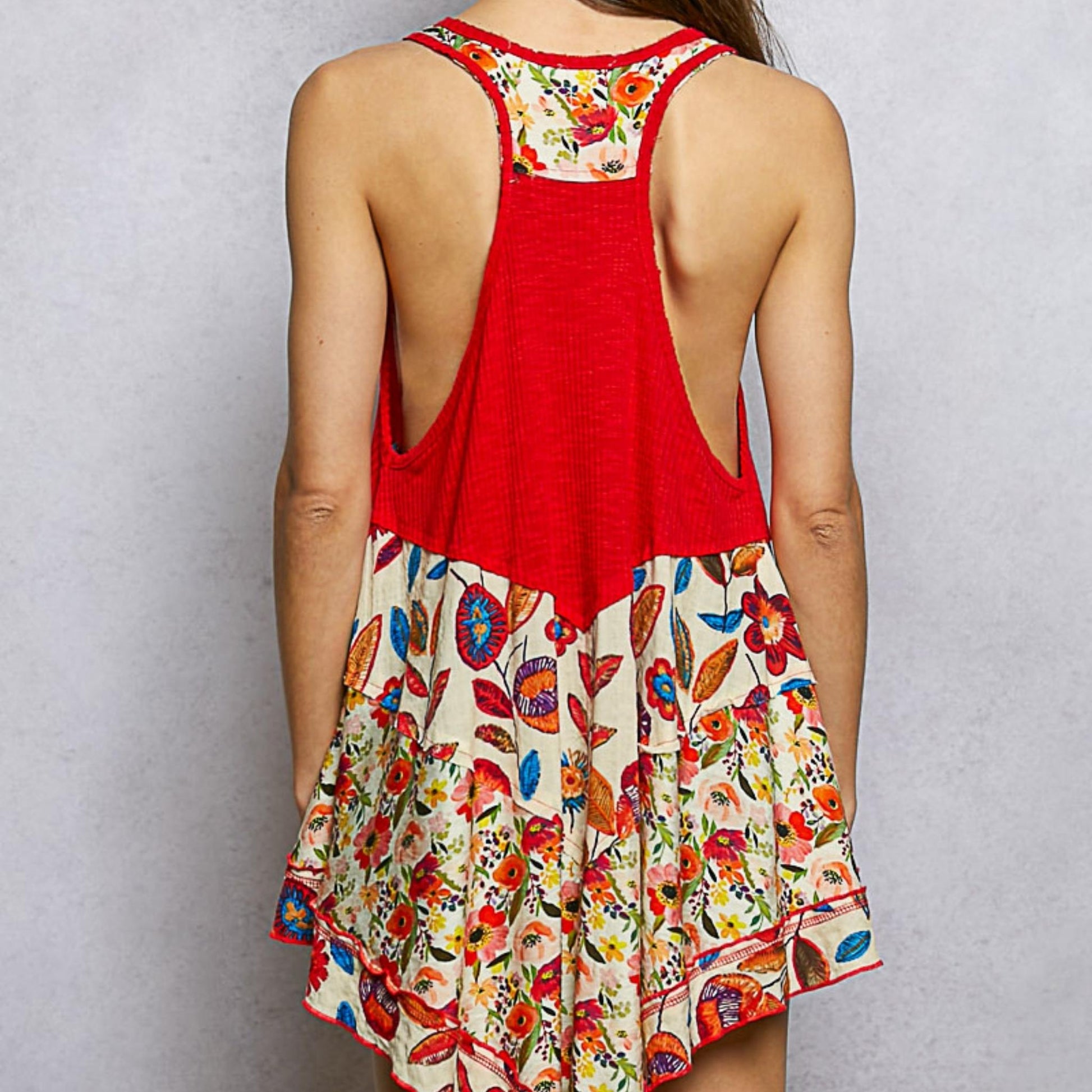 POL ruby ribbed tank in vintage wash — back view.