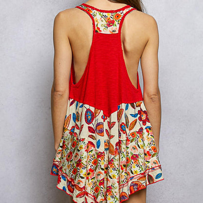 POL ruby ribbed tank in vintage wash — back view.