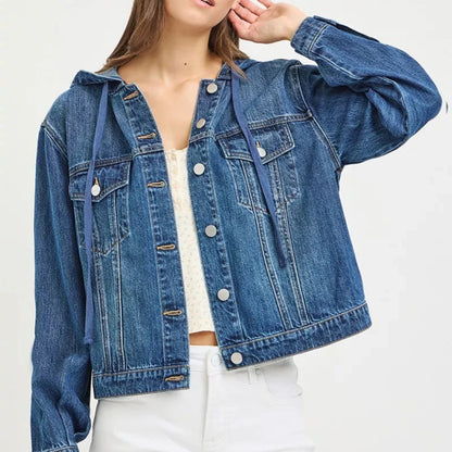 RISEN Hooded Denim Jacket-Trendsi - Solazura Boutique