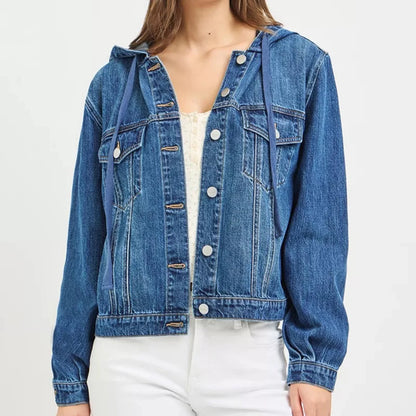 RISEN Hooded Denim Jacket-Trendsi - Solazura Boutique