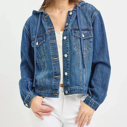 RISEN Hooded Denim Jacket-Trendsi - Solazura Boutique