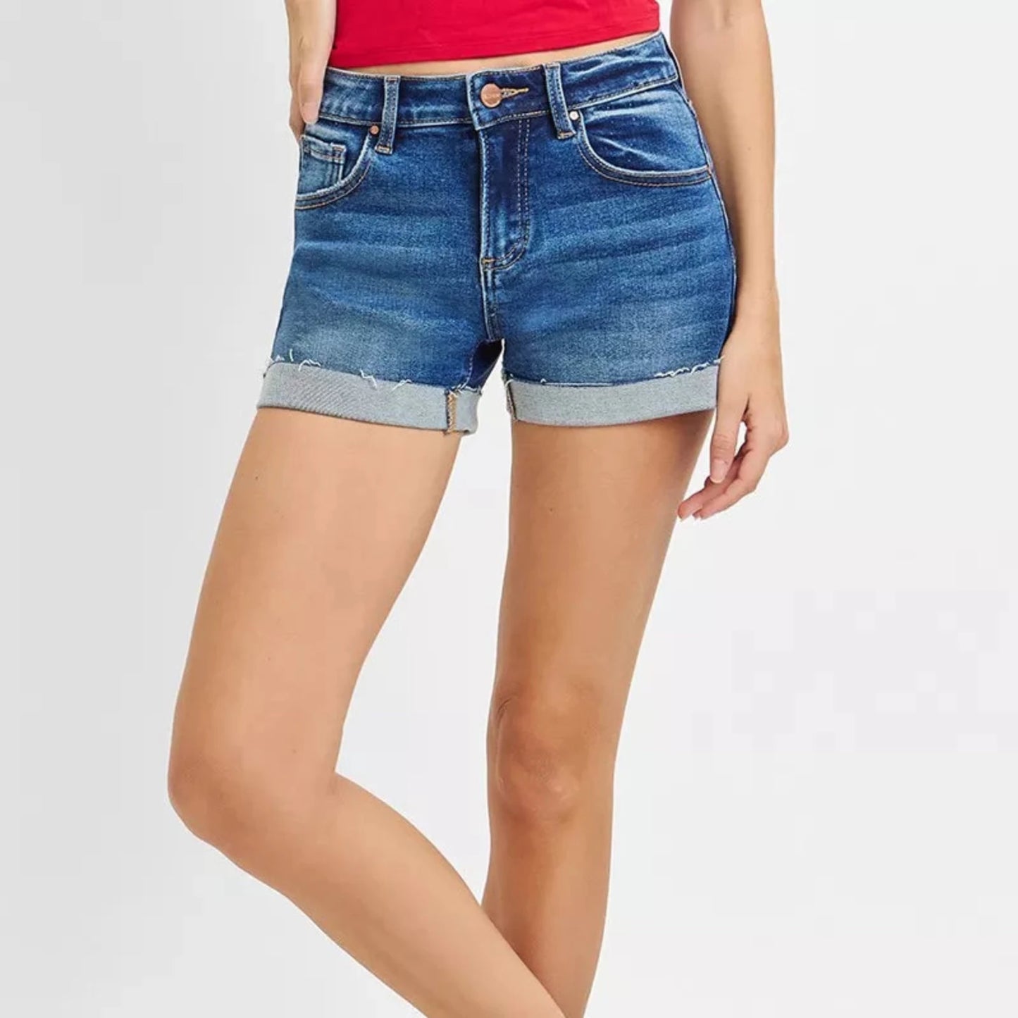 RISEN Low Rise Cuffed Denim Shorts-Trendsi - Solazura Boutique