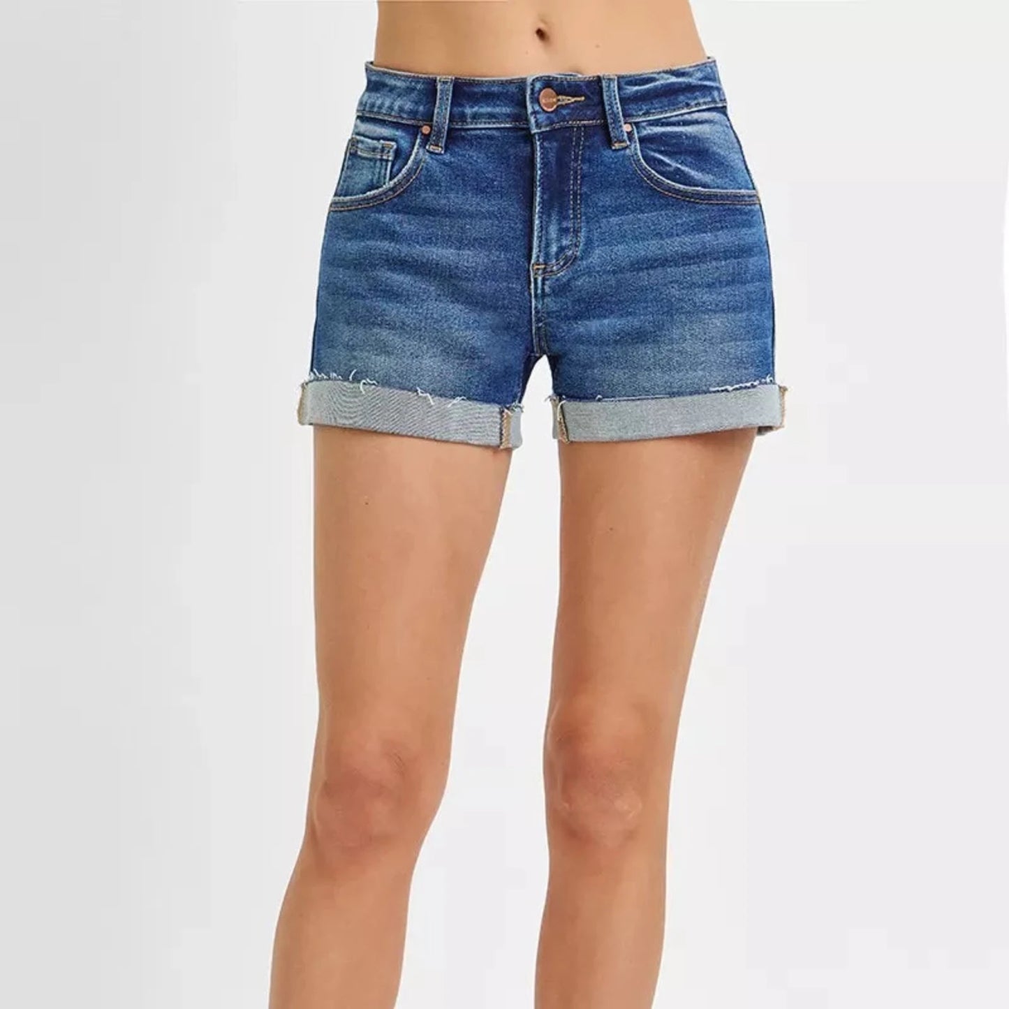 RISEN Low Rise Cuffed Denim Shorts-Trendsi - Solazura Boutique
