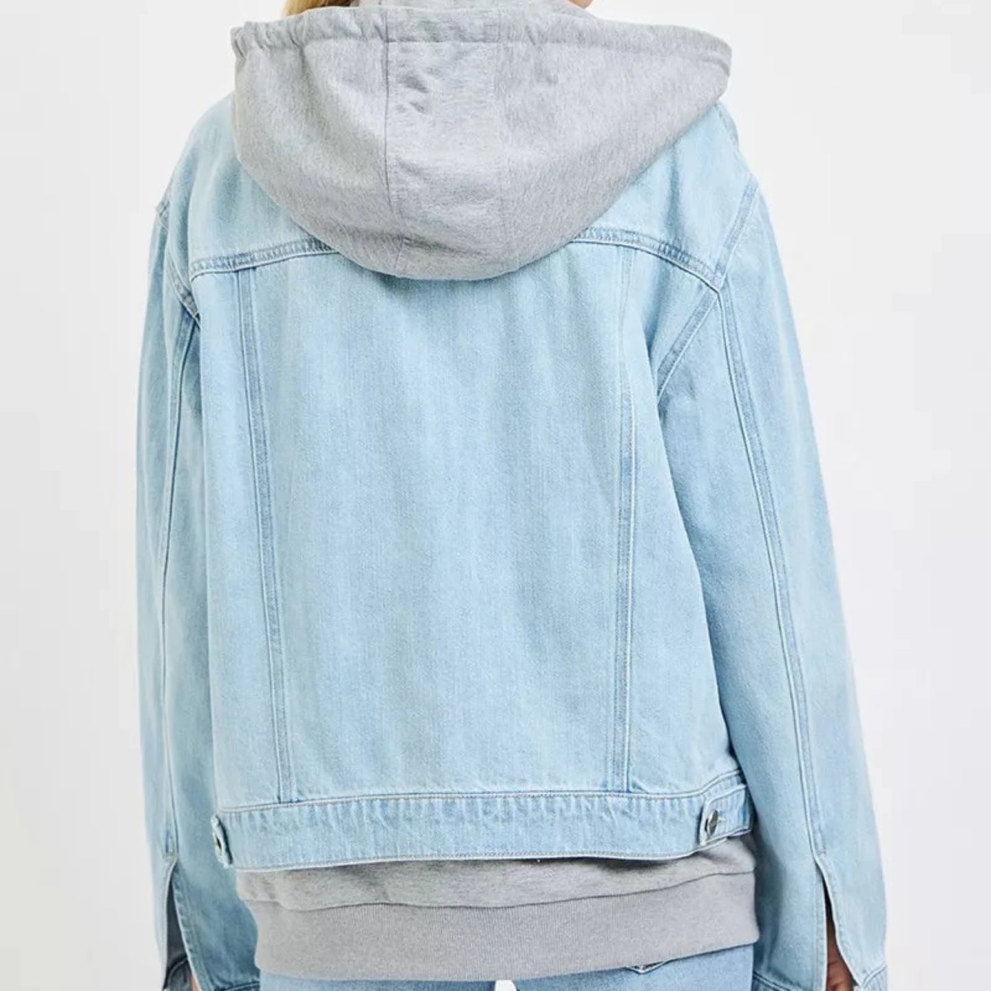 RISEN Oversized Hoodie Grey Denim Jacket-Trendsi - Solazura Boutique