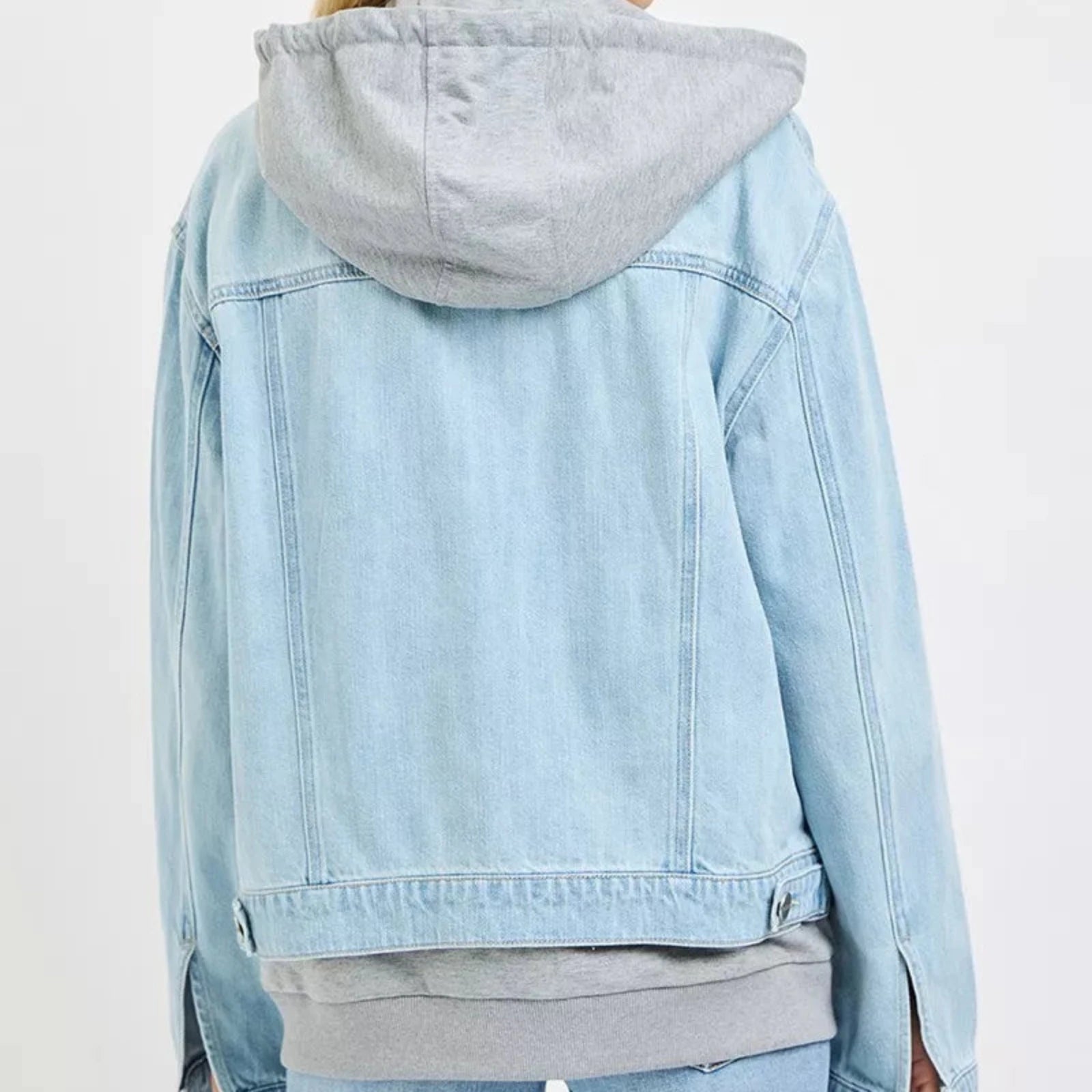 RISEN Oversized Hoodie Grey Denim Jacket-Trendsi - Solazura Boutique