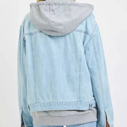 RISEN Oversized Hoodie Grey Denim Jacket-Trendsi - Solazura Boutique