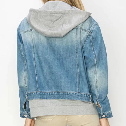 RISEN Oversized Hoodie Jacket in Medium Wash-Trendsi - Solazura Boutique