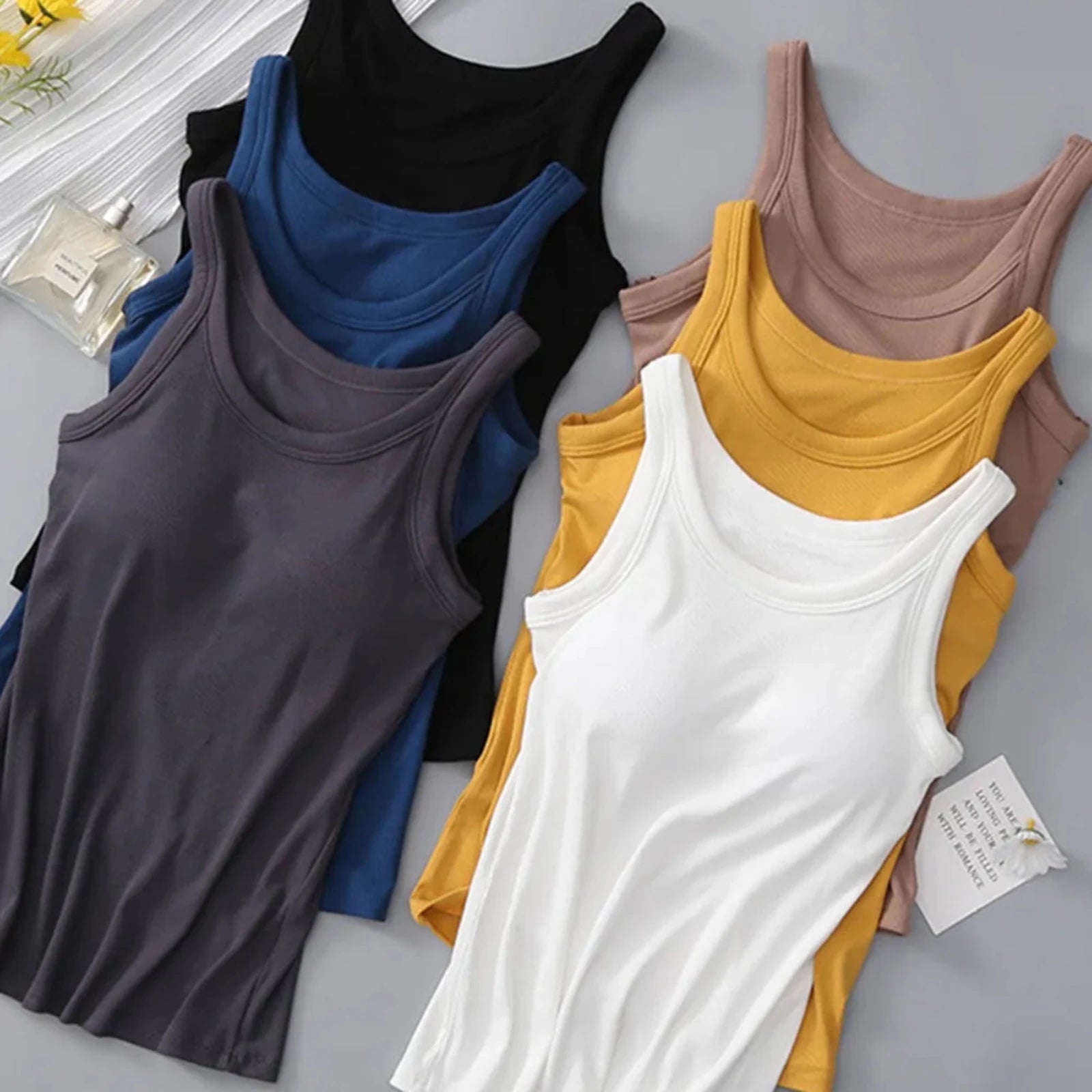 Round Neck Tank with Bra - 5 Colors-Trendsi - Solazura Boutique